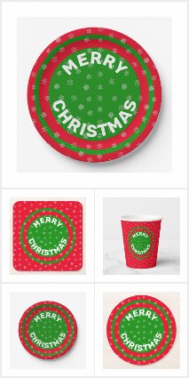 Merry Christmas Red Green & Snowflakes