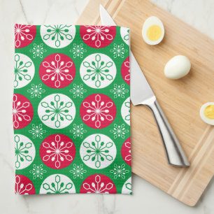 Merry Christmas Red & Green Snowflakes Kitchen Towel