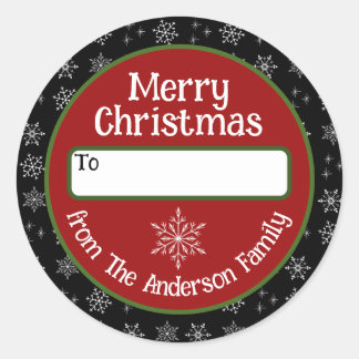 Merry Christmas Red Green Sticker with Snowflakes