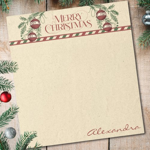 Merry Christmas Red  Green Stripe Notepad
