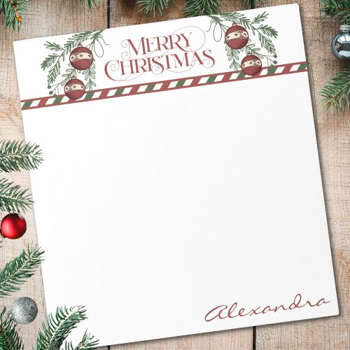 Merry Christmas Red  Green Stripe Notepad