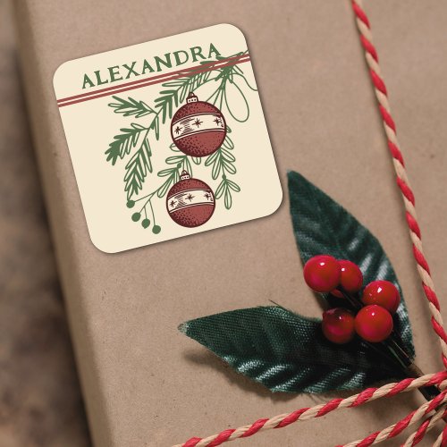 Merry Christmas Red  Green Stripe Notes Square Sticker