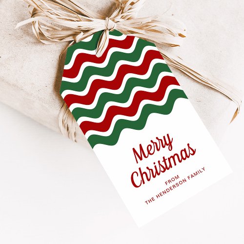 Merry Christmas Red Green Stripes  Gift Tags