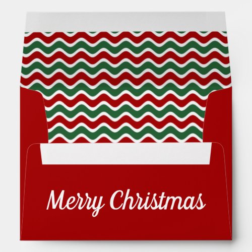 Merry Christmas Red Green Stripes Return Address Envelope
