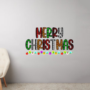 Merry Christmas Red Green Tartan, Lights 50" x 30" Wall Decal