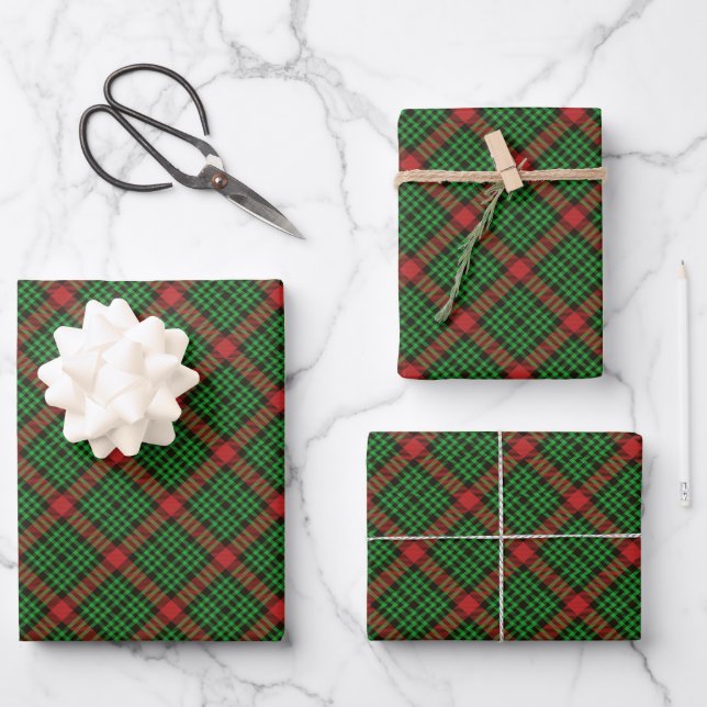 Merry Christmas Red & Green Tartan Plaid Wrapping  Wrapping Paper Sheets (Front)