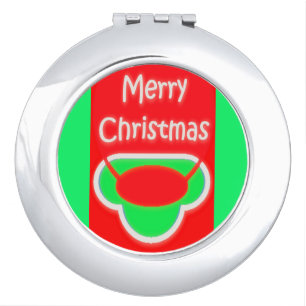 MERRY CHRISTMAS RED GREEN TEXTED COMPACT MIRROR