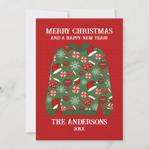 Merry Christmas Red Green Ugly Sweater Holiday Card