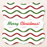 [ Thumbnail: "Merry Christmas!"; Red & Green Wavy Lines Pattern Paper Coaster ]