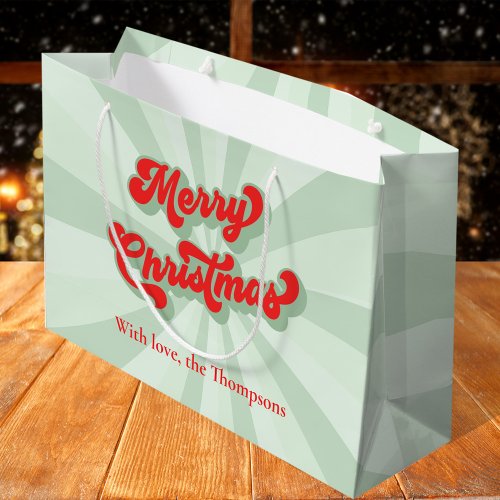Merry Christmas Red Green Whimsical Retro Custom  Large Gift Bag