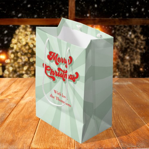 Merry Christmas Red Green Whimsical Retro Custom  Medium Gift Bag