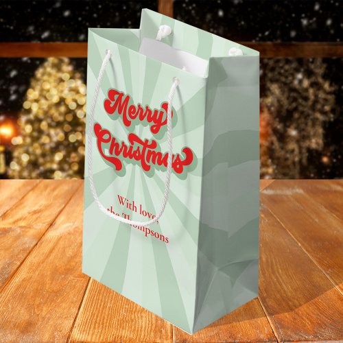 Merry Christmas Red Green Whimsical Retro Custom  Small Gift Bag