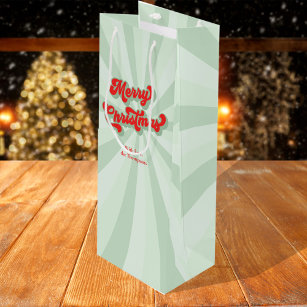 Merry Christmas Red Green Whimsical Retro Custom  Wine Gift Bag
