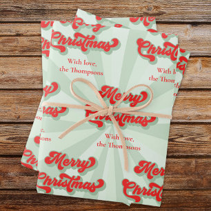 Merry Christmas Red Green Whimsical Retro Custom Wrapping Paper Sheets
