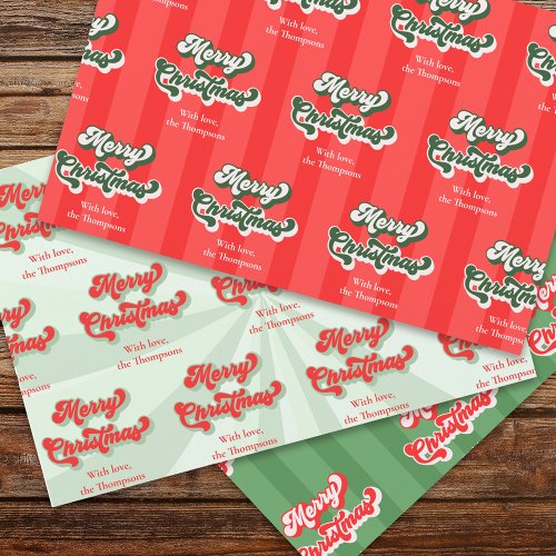 Merry Christmas Red Green Whimsical Retro Custom  Wrapping Paper Sheets