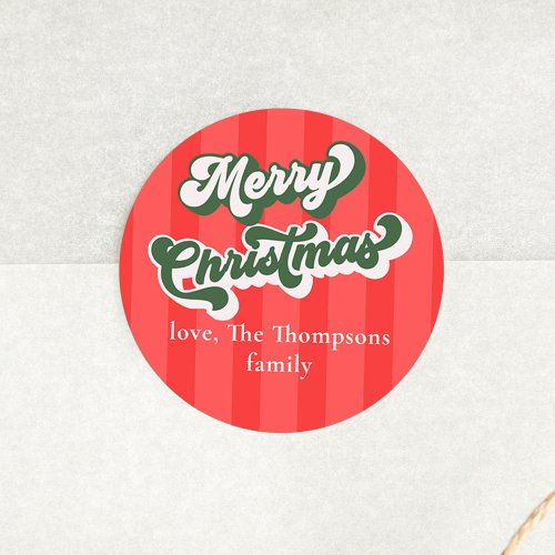 Merry Christmas Red Green Whimsical Typography Classic Round Sticker
