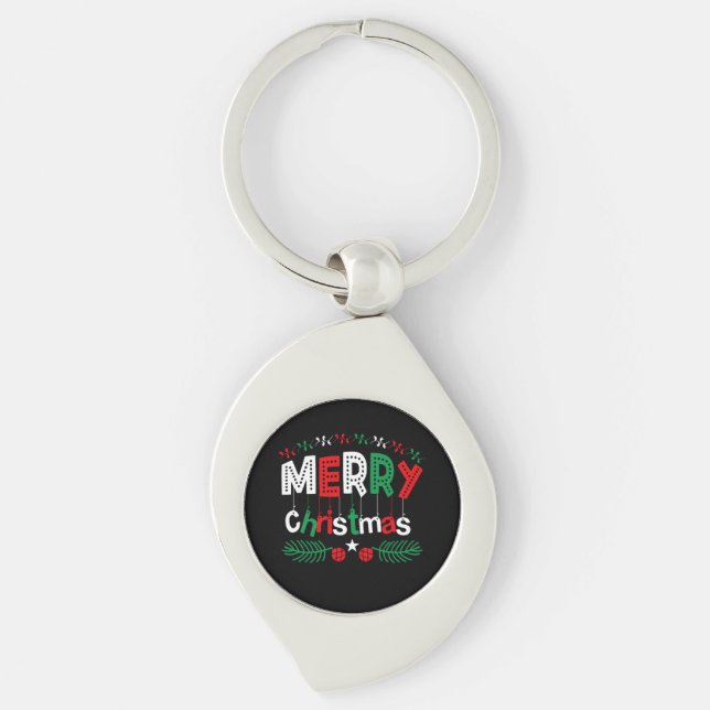 Merry Christmas Red Green White Keychain (Front)