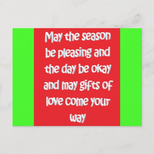 Merry Christmas red green with poem Postcard