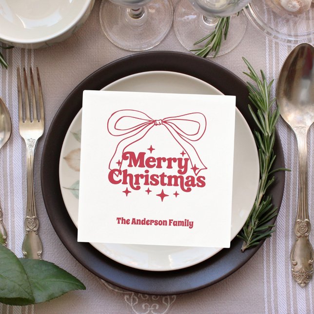 Merry Christmas red hand-drawn bow retro Napkins (Creator Uploaded)