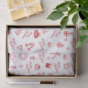 Merry Christmas Red Hand Drawn Doodle Whimsical Tissue Paper