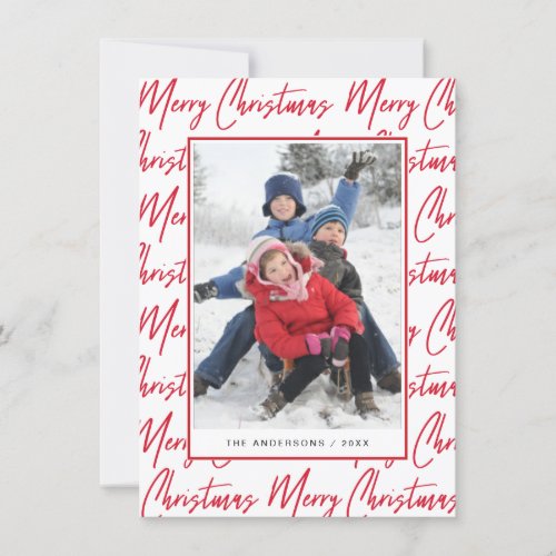 Merry Christmas Red Hand Lettered Script Photo Holiday Card