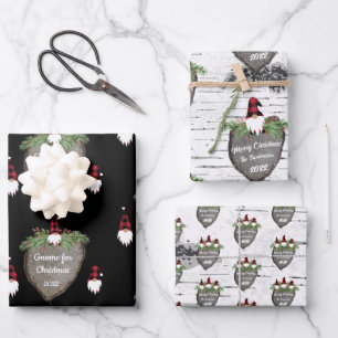 Merry  Christmas Red Hat Buffalo Plaid Gnomes Wrap Wrapping Paper Sheets