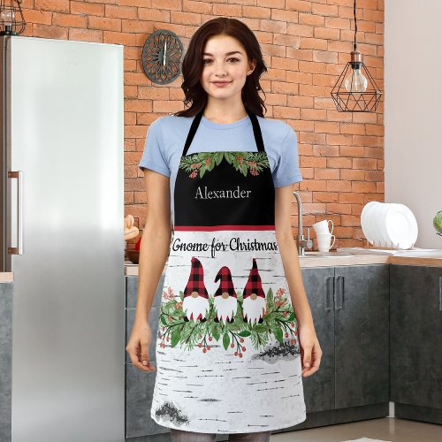 Merry  Christmas Red Hat Buffaloe Plaid Gnomes Apron