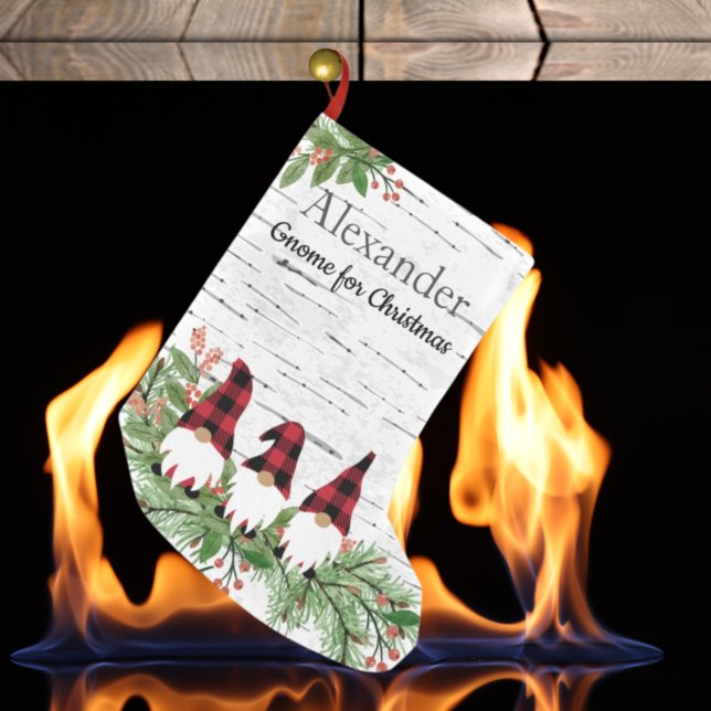 Merry  Christmas Red Hat Buffaloe Plaid Gnomes  Sm Small Christmas Stocking (Creator Uploaded)