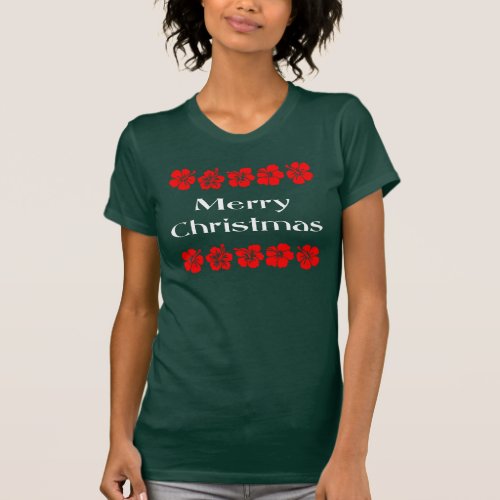 Merry Christmas Red Hibiscus Hawaiian T_Shirt