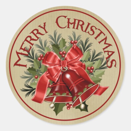 Merry Christmas Red Holiday Bells Stickers