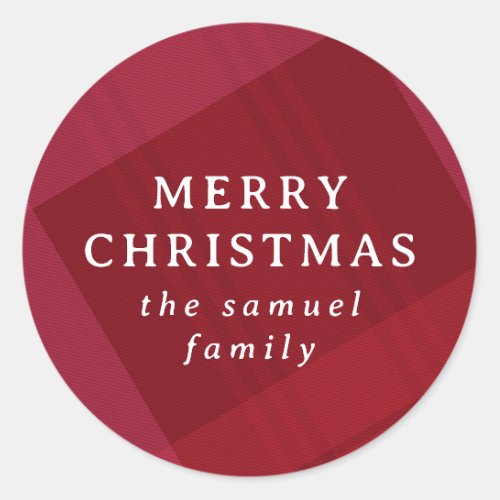 Merry Christmas red holiday plaid personalized Classic Round Sticker