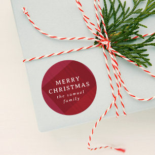 Merry Christmas red holiday plaid personalized Classic Round Sticker