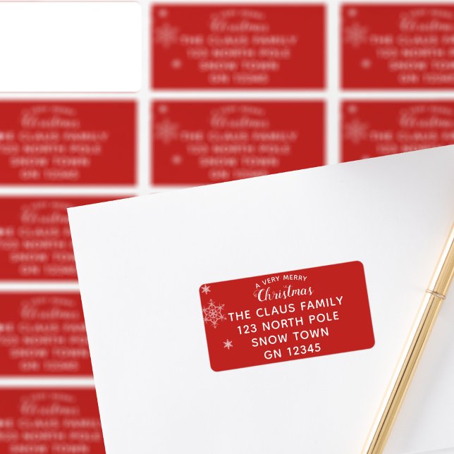 Merry Christmas Red Holiday Return Address Labels (A classic red and white Christmas Address Label with elegant snowflakes. Just add your details)