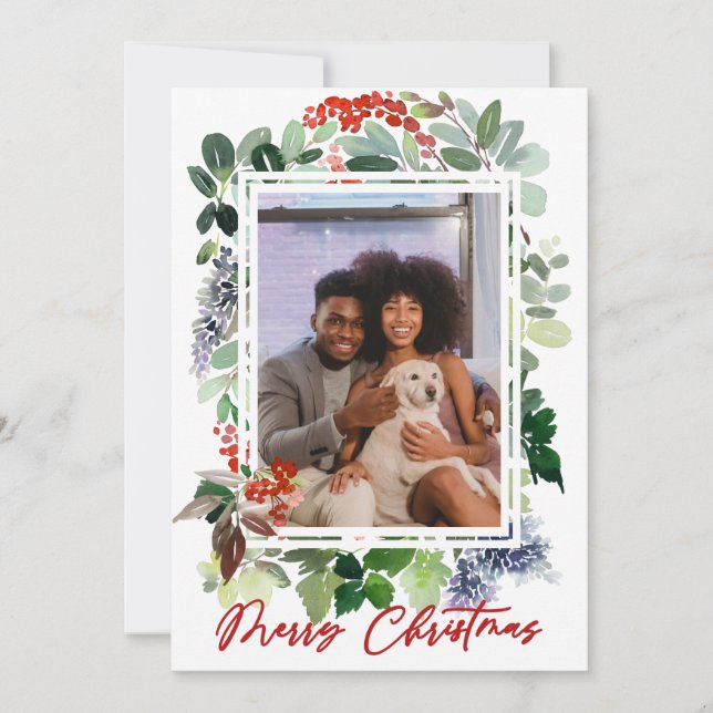 Merry Christmas Red Holly Framed Photo Holiday Car (Front)