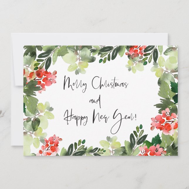 Merry Christmas Red Holly Modern Script Holiday Card (Front)