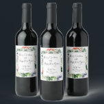 Merry Christmas Red Holly Modern Script  Wine Label<br><div class="desc">Design features Red holly berries and green botanical leaves with a Merry Christmas and Happy New Year in a modern brush script.</div>