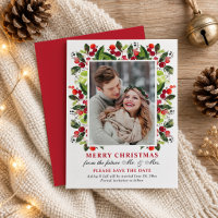Merry Christmas Red Holly Wedding Save the Date