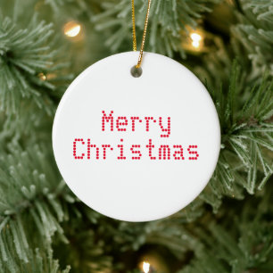 "Merry Christmas" red letters white background Ceramic Ornament