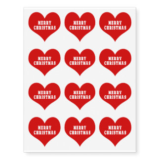 MERRY CHRISTMAS Red Love Heart Temporary Tattoos