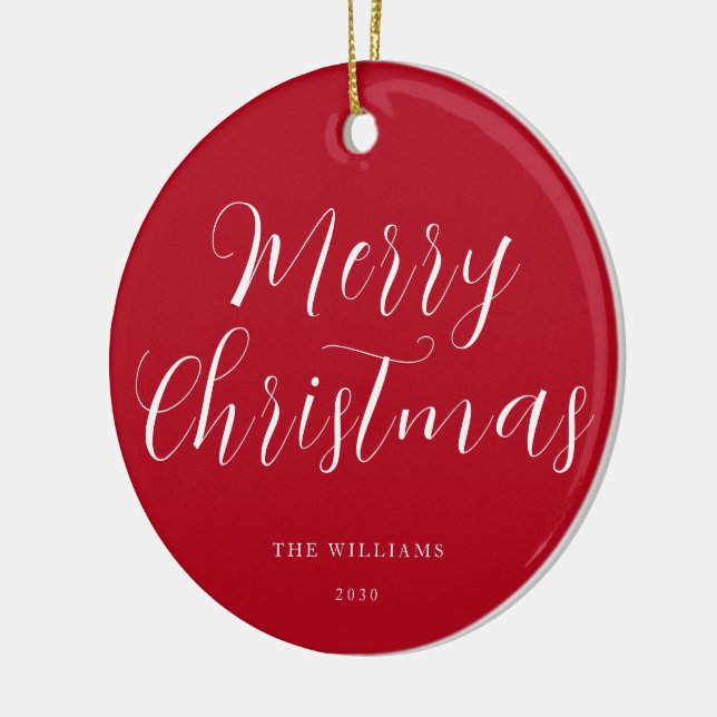Merry Christmas Red Minimalist Ceramic Ornament (Left)
