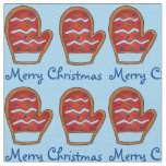 Merry Christmas Red Mitten Sugar Cookies Blue Fabric