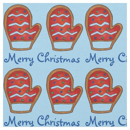 Merry Christmas Red Mitten Sugar Cookies Blue Fabric