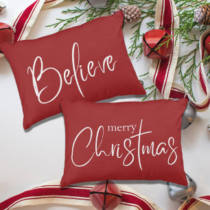 Merry Christmas Red Modern Holiday Accent Pillow