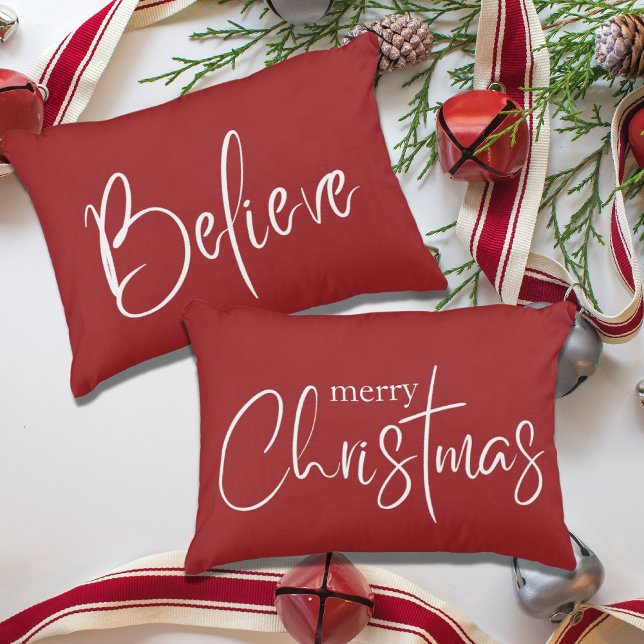 Merry Christmas Red Modern Holiday Accent Pillow (Creator Uploaded)