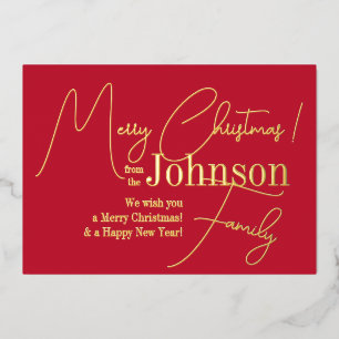Merry Christmas Red Modern Real Gold Foil Holiday Card