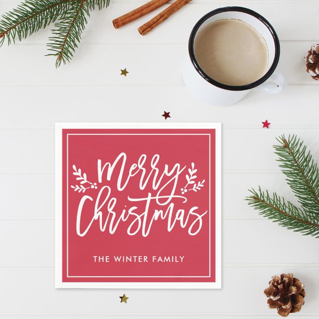 Merry Christmas Red Modern Script Holiday Napkins (Creator Uploaded)