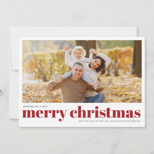 Merry Christmas Red Modern Simple Photo Christmas Holiday Card