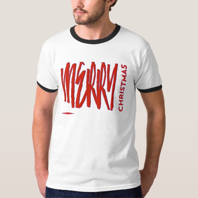 Merry Christmas Red Modern Typography Script  T-Shirt (Front)