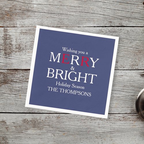 Merry Christmas Red Navy Blue Simple MInimalist Napkins