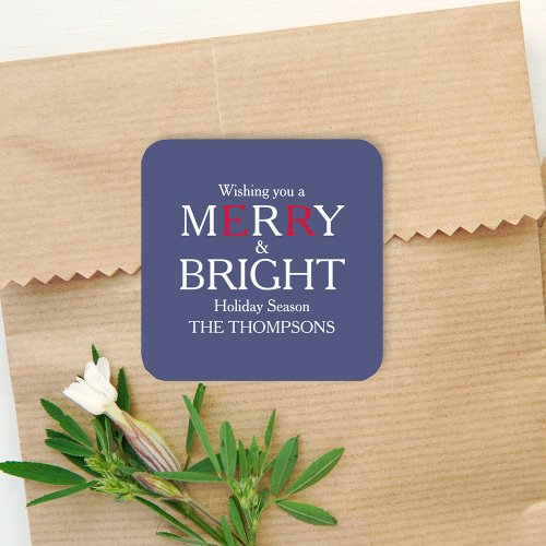 Merry Christmas Red Navy Blue Simple Minimalist  Square Sticker